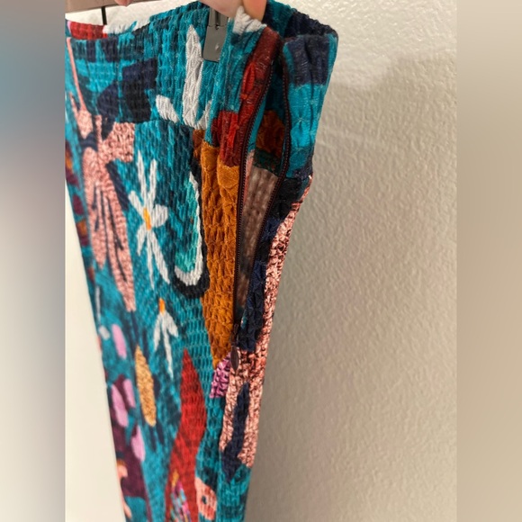 FARM Rio Anthropologie Gabriela Knit Maxi Skirt Small Boho Floral Teal Blue - Picture 4 of 7